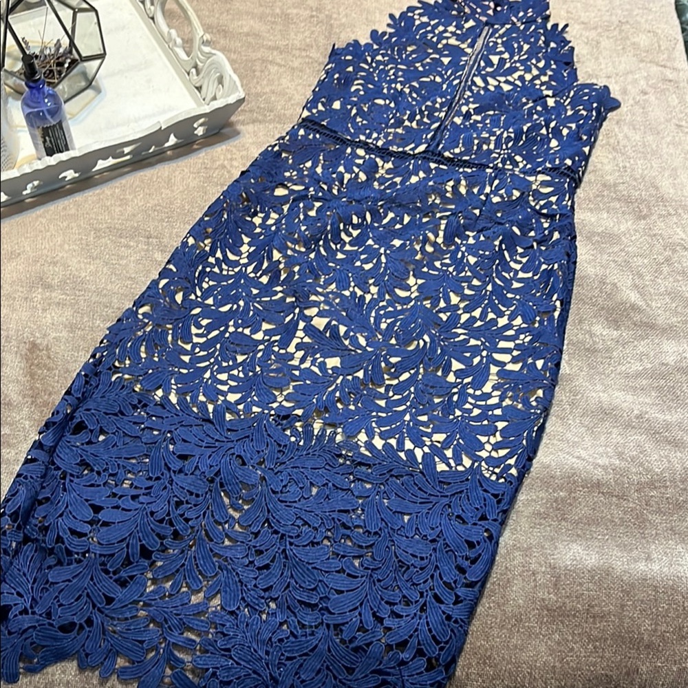 Lulu's Blue Lace Midi Dress
